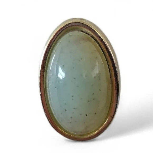 Vintage Gold Tone Oval Stud Earrings Robin Egg Blue Cabochon Classic Retro - Picture 4 of 9